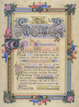 Illuminated address presented to JW Cliff. Australian History Museum, Macquarie University