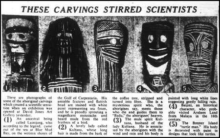 Newpaper clipping of aboriginal wooden carvings