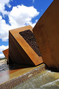 The Rockpool Waterway cascades along the Escarpment Wall Sculpture