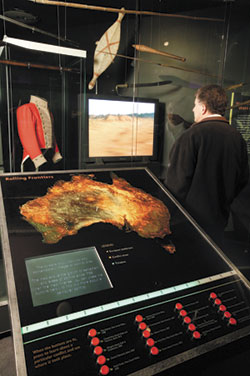 A view of the Rolling Frontiers interactive map of Australia in the Contested Frontiers exhibit