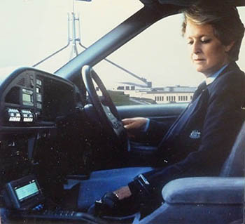 Robyn at the wheel of her Commonwealth car