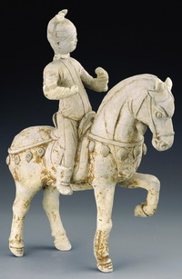 Earthernware female equestrian figure, Sui Dynasty