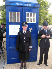 June had re-created the uniform and accessories of a Woman Police Constable of the Monmouth Constabulary to accompany her 1966 Triumph Herald Panda car