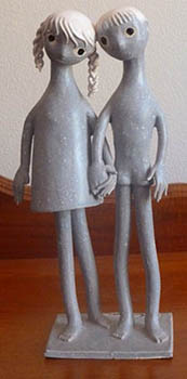French porcelain figurine twins, bought by Colin in Saks Fifth Avenue, New York, and the label on the base of the figurine
