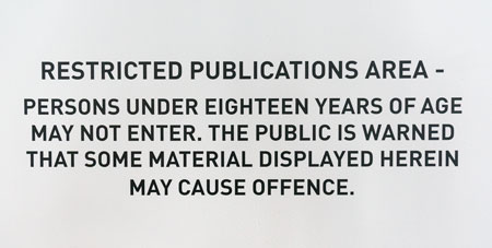 The warning sign placed at the entrance of the exhibition