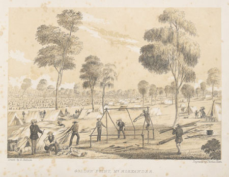 engraving of Golden Point, Mt. Alexander, 1852
