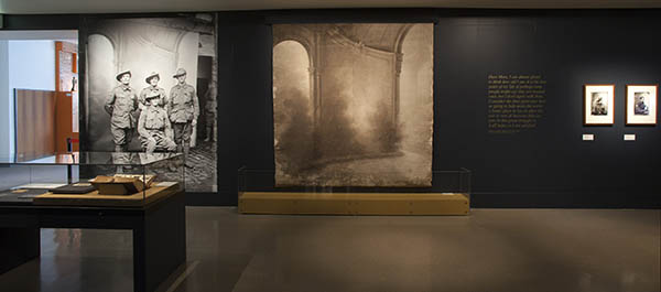 The original canvas backdrop, used by Thuillier, on display in the exhibition