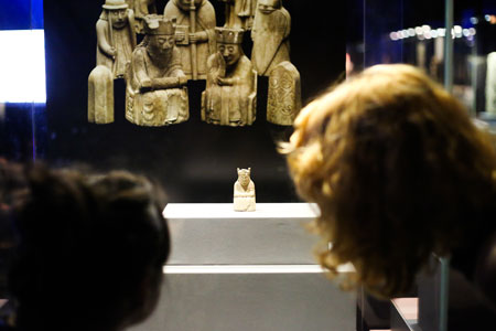 Visitors view the Lewis chess king