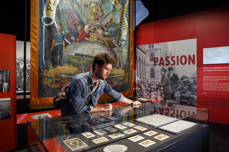 View of the ‘Passion’ module, featuring the conscription battle, with objects from Billy Hughes and Adela Pankhurst