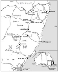Map of New England region of northern New South Wales