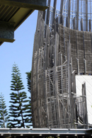 Fig. 7. The steel frame underlying the fading iroko timber