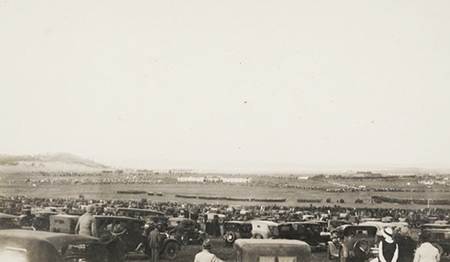 A photograph taken by the Sibleys of parked cars during the celebrations at Parliament House, 1927