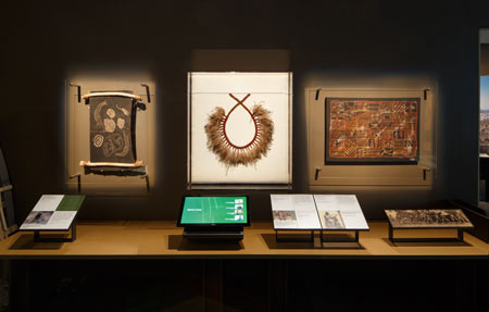 Contemporary Indigenous artworks and audio visual material provide modern context for the British Museum objects; on display at the National Museum of Australia, 2015–16