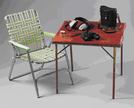 Image of Frank Hyde's deck chair and card table
