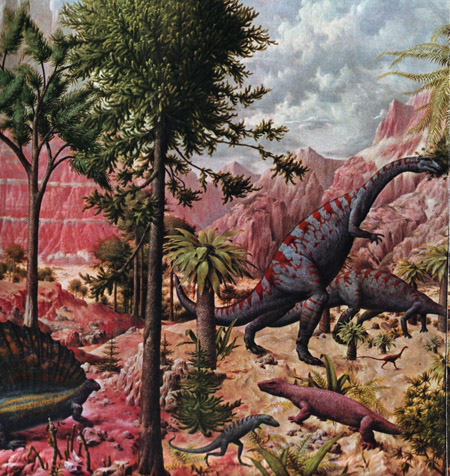 Fig. 9. Reptiles Inherit the Earth (detail), based on the mural The Age of Reptiles, by Rudolph Zallinger, Peabody Museum, Yale University
from 'The world we live in', Life, 7 September 1953