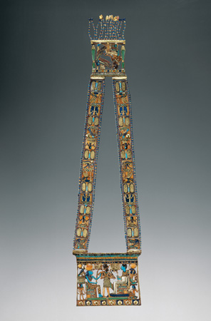 An exquisite inlayed pectoral showing scenes of the gods