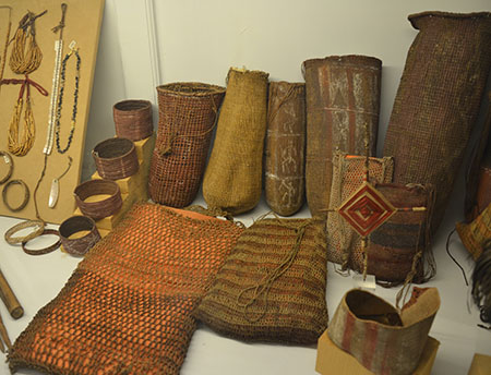 Baskets and woven containers on display