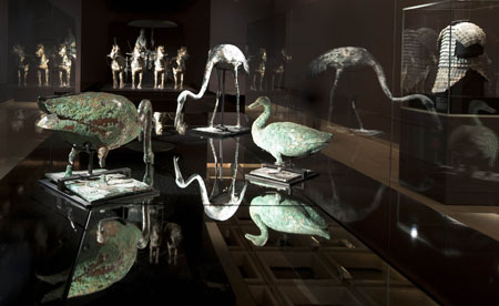 Lifesize figures of waterfowl featured in
The First Emperor exhibition