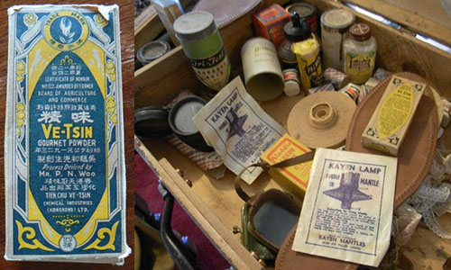 Ve-Tsin powder (left) and a selection of other goods remaining from Yen’s General Store, Old Adaminaby