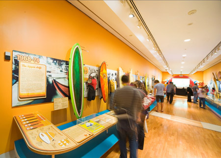 The bright and airy interior of Surf City at the Museum of Sydney