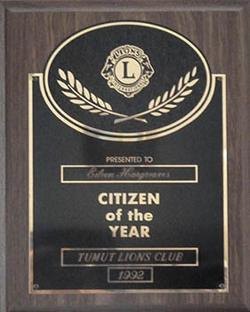 Eileen’s ‘Citizen of the Year’ award, 1992